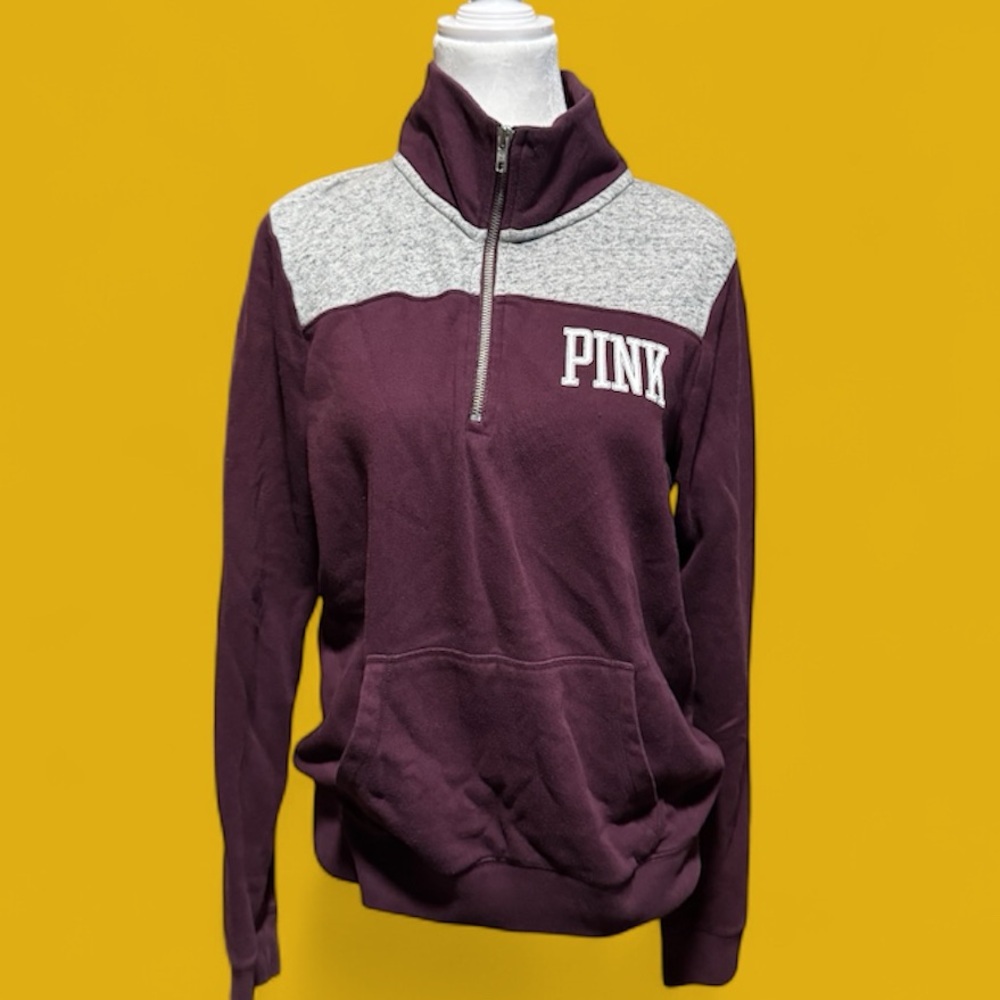 Victoria's Secret PINK Men's Zip-Up Sweater - Maroon and Gray